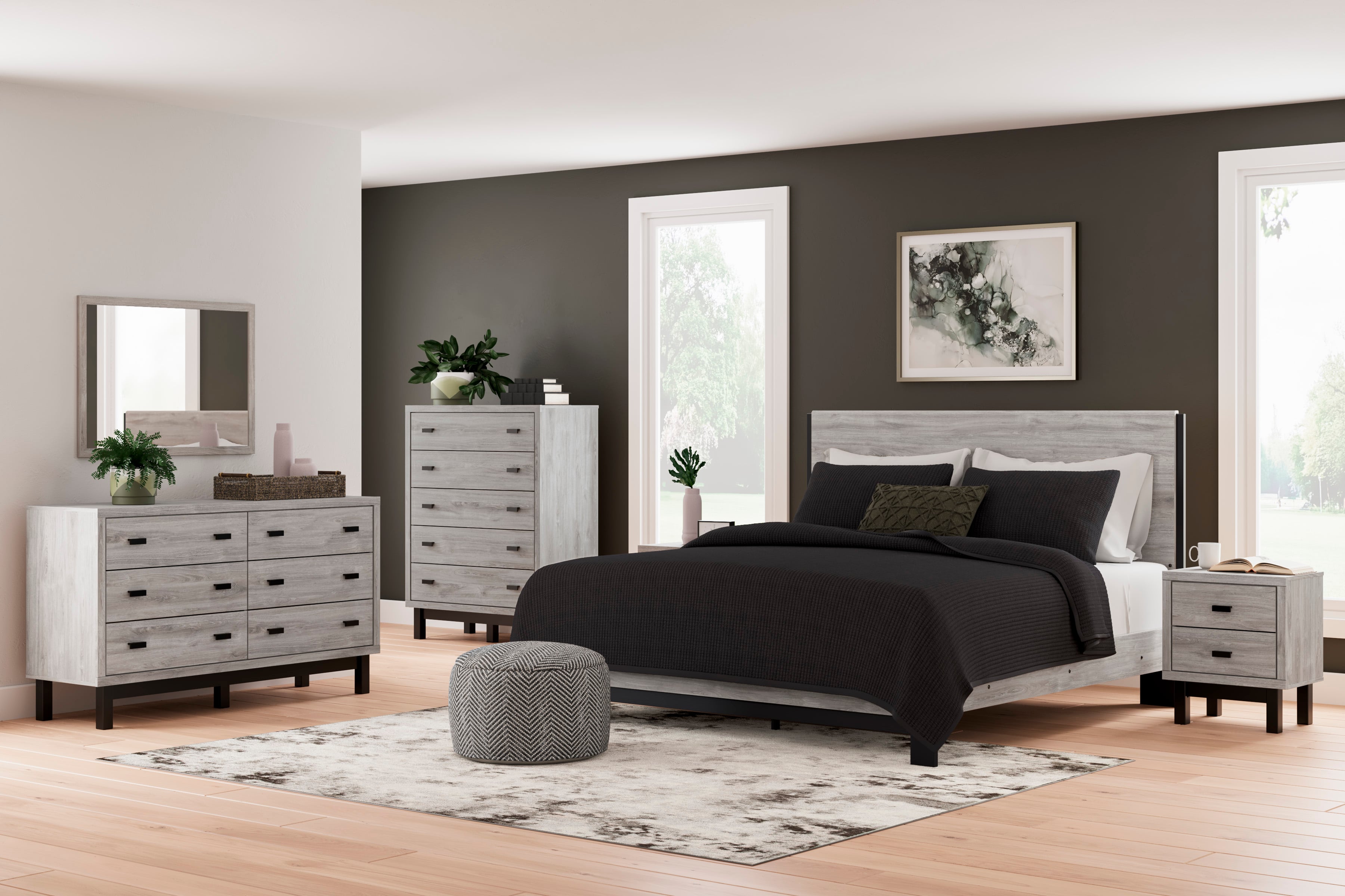 Contemporary King Panel Bed Bedroom Set