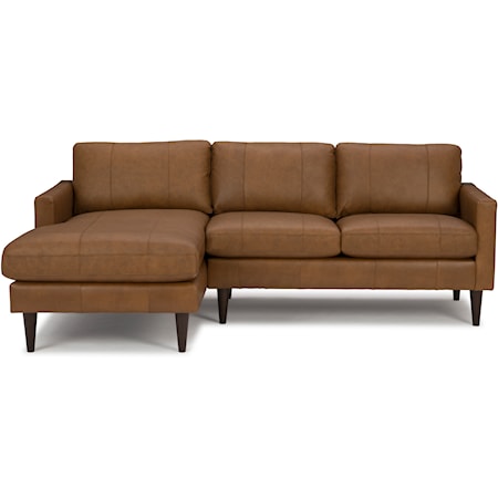 Leather Chaise Sofa w/ USB Port & Wood Feet